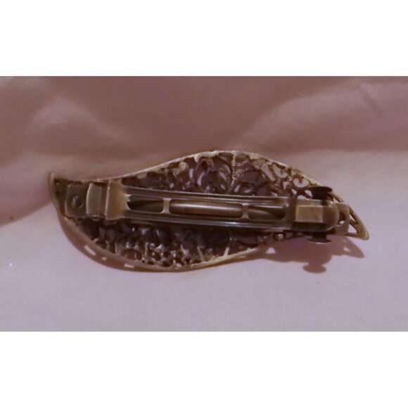 Vintage Filigree Floral Hair Clip With Rhinestones Barrette For Women - Picture 3 of 3